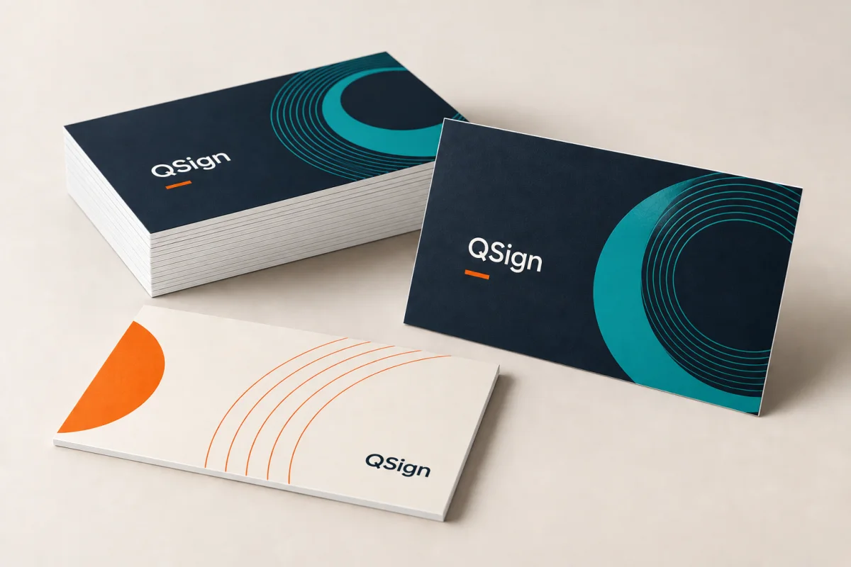 Imagem ilustrativa de cartões de visita com identidade QSign